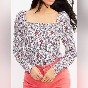 Floral Square Neck Long Sleeve Top